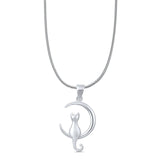  Crescent Moon Cat Pendant Necklace
