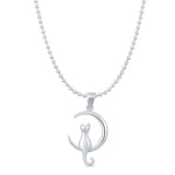  Crescent Moon Cat Pendant Necklace