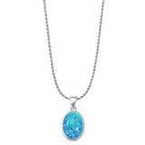 Oval Lab Opal Solitaire Pendant Necklace