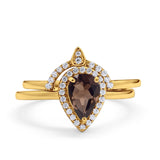Two Piece Pear Teardrop Natural Stone Ring