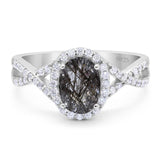 Art Deco Oval Natural Stone Twisted Ring