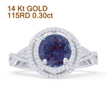 Round Halo Twisted Split Shank Diamond Gold Ring