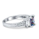 Three Stone Round & Emerald Cut CZ Gold Ring