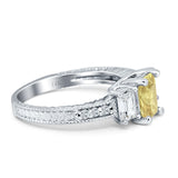 Three Stone Round & Emerald Cut CZ Gold Ring
