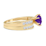 Two Piece Round Solitaire Half Eternity Cathedral Ring