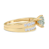 Two Piece Round Natural Green Amethyst Prasiolite Cathedral Ring