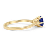 Round Blue Sapphire CZ Solitaire Gold Ring