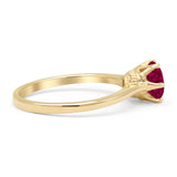 Round Ruby CZ Solitaire Gold Ring