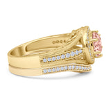 Two Piece Round Halo Split Shank Beaded Gold Ring