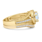 Two Piece Round Halo Split Shank Beaded Gold Ring