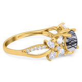 Art Deco Round Natural Stone Floral Ring