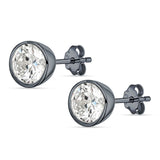 Round 8mm Cubic Zirconia Solitaire Stud Earring Bezel Set 925 Sterling Silver