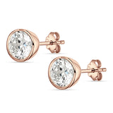 Round 8mm Cubic Zirconia Solitaire Stud Earring Bezel Set 925 Sterling Silver