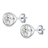 Round 6mm Cubic Zirconia Solitaire Stud Earring Bezel Set 925 Sterling Silver