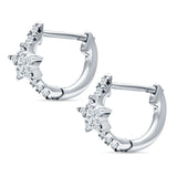 Star Floral Hoop Earring Cubic Zirconia 925 Sterling Silver