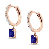 Emerald Cut Drop Dangle Hoop Earring Cubic Zirconia 925 Sterling Silver