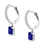 Emerald Cut Drop Dangle Hoop Earring Cubic Zirconia 925 Sterling Silver