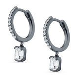 Emerald Cut Drop Dangle Hoop Earring Cubic Zirconia 925 Sterling Silver