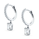 Emerald Cut Drop Dangle Hoop Earring Cubic Zirconia 925 Sterling Silver
