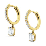 Emerald Cut Drop Dangle Hoop Earring Cubic Zirconia 925 Sterling Silver