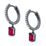 Emerald Cut Drop Dangle Hoop Earring Cubic Zirconia 925 Sterling Silver