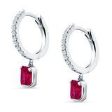 Emerald Cut Drop Dangle Hoop Earring Cubic Zirconia 925 Sterling Silver