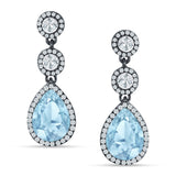 Pear Teardrop Halo Drop Dangle Earring Cubic Zirconia 925 Sterling Silver
