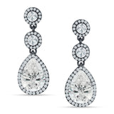 Pear Teardrop Halo Drop Dangle Earring Cubic Zirconia 925 Sterling Silver