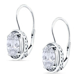Oval Solitaire Drop Dangle Leverback Earring Cubic Zirconia 925 Sterling Silver