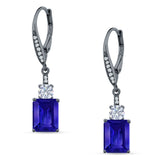 Emerald Cut Oblong Drop Dangle Leverback Earring Cubic Zrconia 925 Sterling Silver