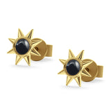 Minimalist Sun Black Onyx & Turquoise Stud Earring 925 Sterling Silver