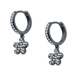 Flower Cluster Charm Huggie Hoop Earring Cubic Zirconia 925 Sterling Silver