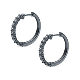 Round Engraved Flower Huggie Hoop Earring Cubic Zirconia 925 Sterling Silver
