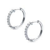 Round Engraved Flower Huggie Hoop Earring Cubic Zirconia 925 Sterling Silver