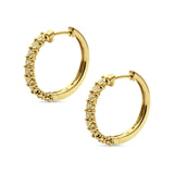 Round Engraved Flower Huggie Hoop Earring Cubic Zirconia 925 Sterling Silver