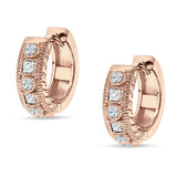 Round & Princess Cut Cubic Zirconia Huggie Hoop Earring 925 Sterling Silver