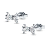 Baguette & Round Bow Stud Earring Cubic Zirconia 925 Sterling Silver