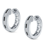 Round & Baguette Cubic Zirconia Huggie Hoop Earring 925 Sterling Silver