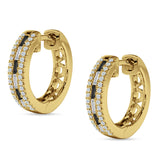 Round & Baguette Cubic Zirconia Huggie Hoop Earring 925 Sterling Silver