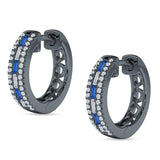 Round & Baguette Cubic Zirconia Huggie Hoop Earring 925 Sterling Silver
