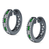 Round & Baguette Cubic Zirconia Huggie Hoop Earring 925 Sterling Silver