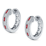 Round & Baguette Cubic Zirconia Huggie Hoop Earring 925 Sterling Silver