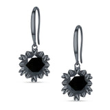 Round Cubic Zirconia Flower Heart Designer Fishhook Earring 925 Sterling Silver