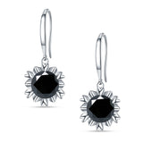 Round Cubic Zirconia Flower Heart Designer Fishhook Earring 925 Sterling Silver