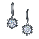 Round Cubic Zirconia Flower Heart Designer Fishhook Earring 925 Sterling Silver