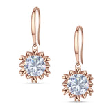 Round Cubic Zirconia Flower Heart Designer Fishhook Earring 925 Sterling Silver
