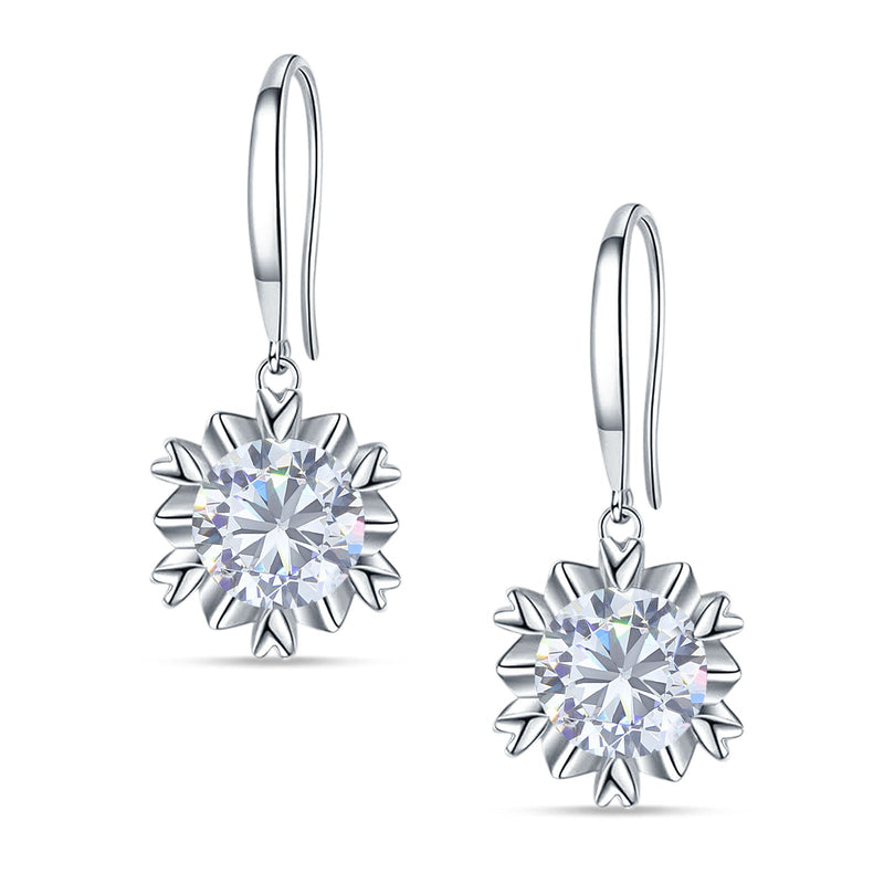 Round Cubic Zirconia Flower Heart Designer Fishhook Earring 925 Sterling Silver