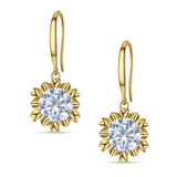Round Cubic Zirconia Flower Heart Designer Fishhook Earring 925 Sterling Silver