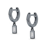 Emerald Cut Solitaire Dangling Hoop Earring Cubic Zirconia 925 Sterling Silver