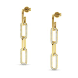 Paperclip Interlocking Oblong Oval Stud Earring Cubic Zirconia 925 Sterling Silver